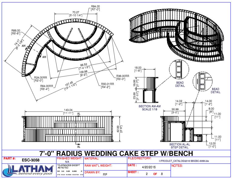 7' Radius Steel Wedding Cake Step 42" w/ Right Bench